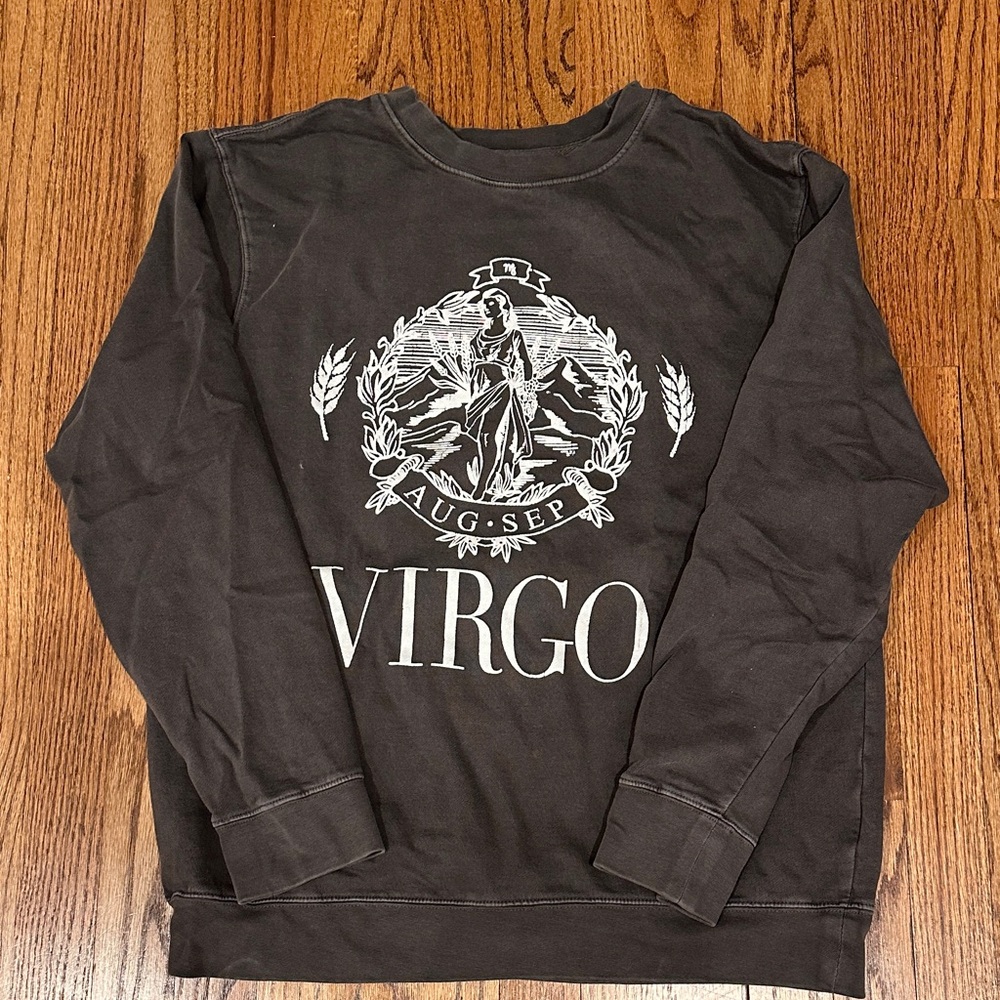 Anthropologie Virgo Graphic Pullover Sweatshirt - washed Black with White Print